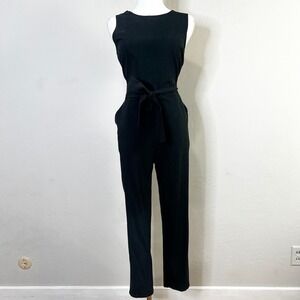 Marine Layer Eloise Jumpsuit Sash Belt Black Size Small Straight Leg Criss Cross